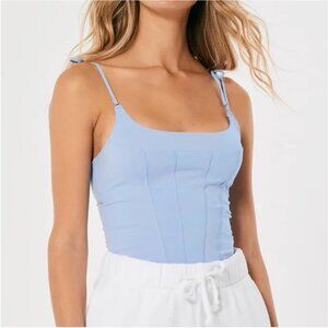 Hollister Gilly Hicks Micro Corset Tie Strap Tank Top Cropped Size Medium Blue